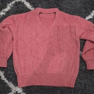Frnch Paris Women's L Pink Chunky Cable Knit Cut Out Back Sweater.